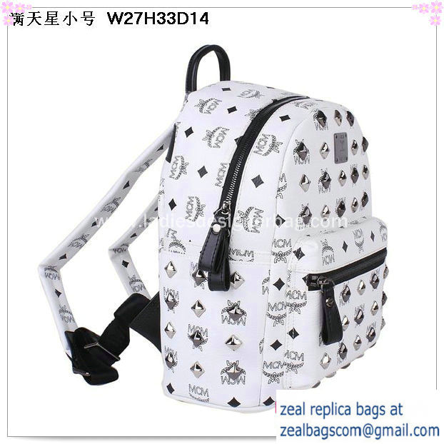 High Quality Replica MCM Stark Studded Small Backpack MC2089S White